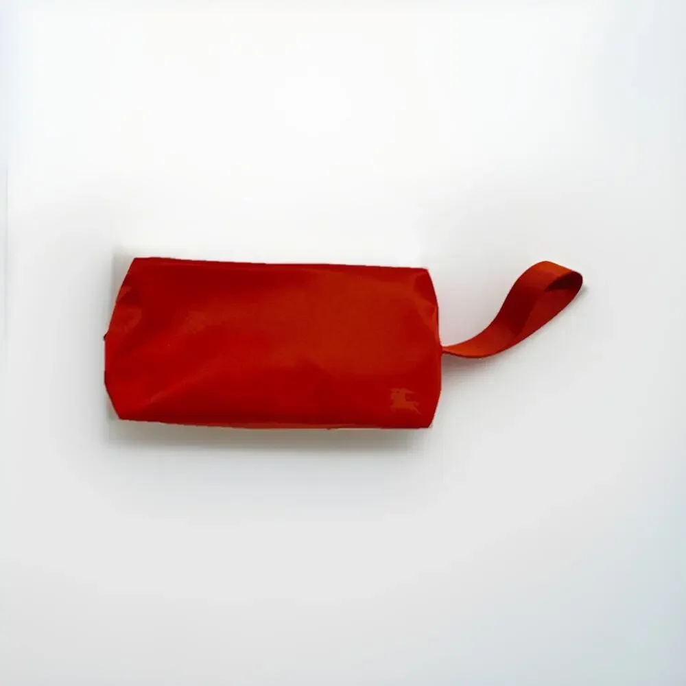 BURBERRY Beauty Pouch Red Nylon Makeup Wrist Dopp Bag Cosmetic Travel Case New